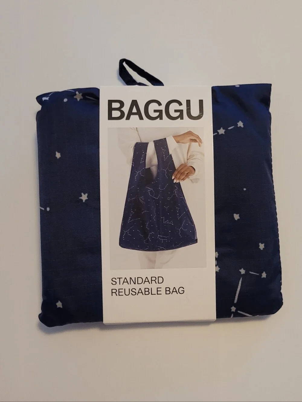 BAGGU Reusable Bag Tote - Dark Blue Navy with White Star Constellation